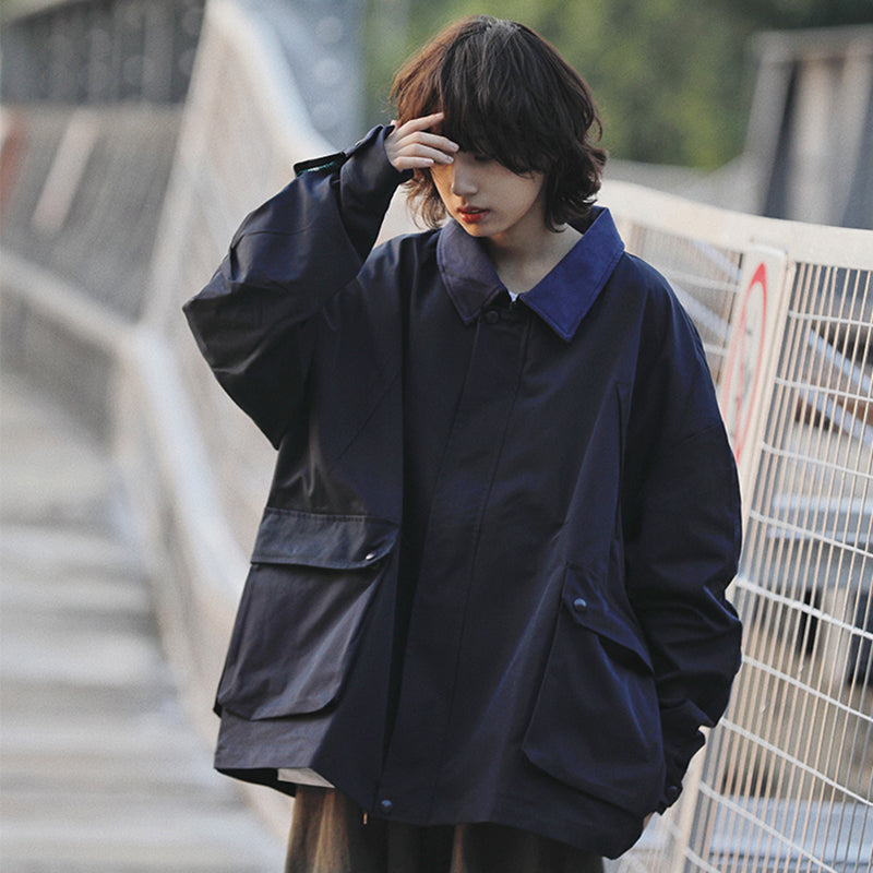 【Onefish Shop】빈티지풍 컬러 콤비 칼라 첨부 재킷 LS050302