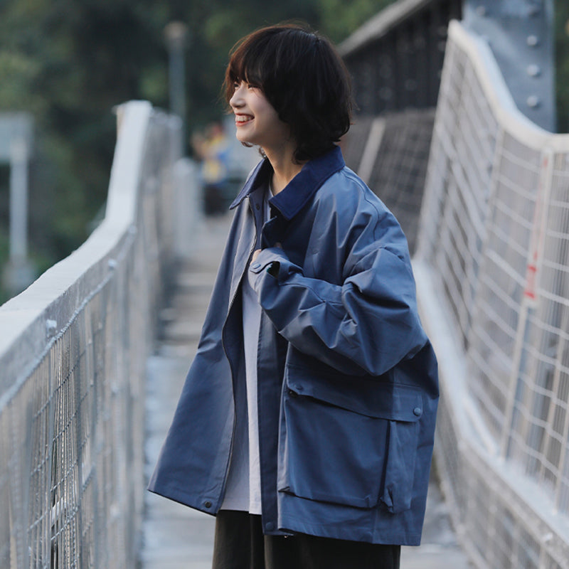 【Onefish Shop】빈티지풍 컬러 콤비 칼라 첨부 재킷 LS050302