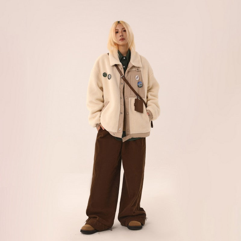 【Onefish Shop】ファーラップデザインパッチワークジャケット LS231073