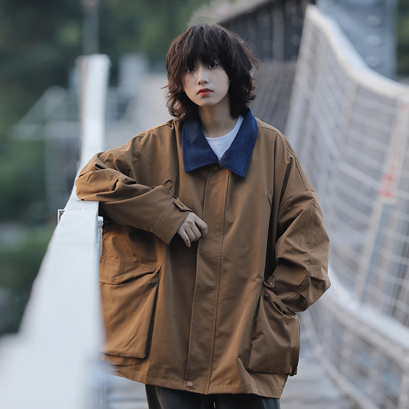 【Onefish Shop】빈티지풍 컬러 콤비 칼라 첨부 재킷 LS050302