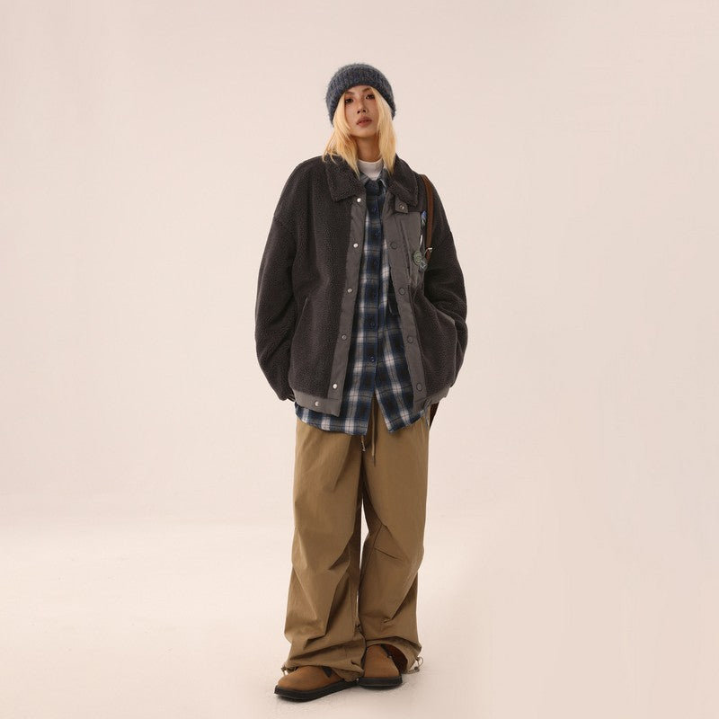 【Onefish Shop】ファーラップデザインパッチワークジャケット LS231073