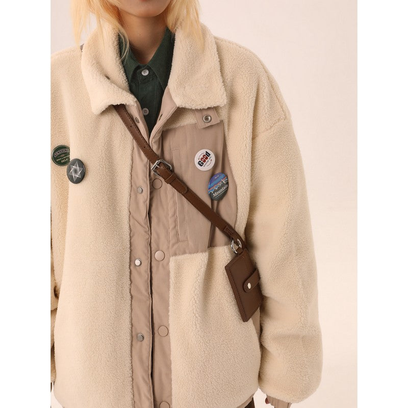 【Onefish Shop】ファーラップデザインパッチワークジャケット LS231073