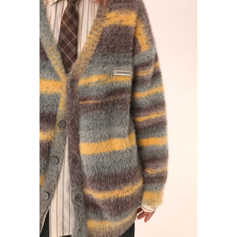 【Onefish Shop】ストライプニットカーディガン LS2309051