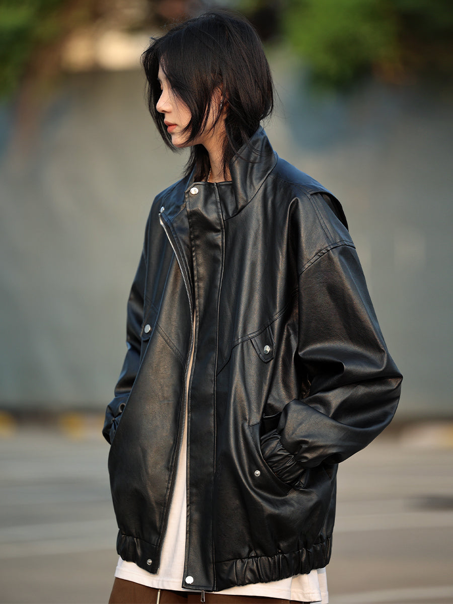 【Onefish Shop】2023秋冬PUレザージャケット LS2311031