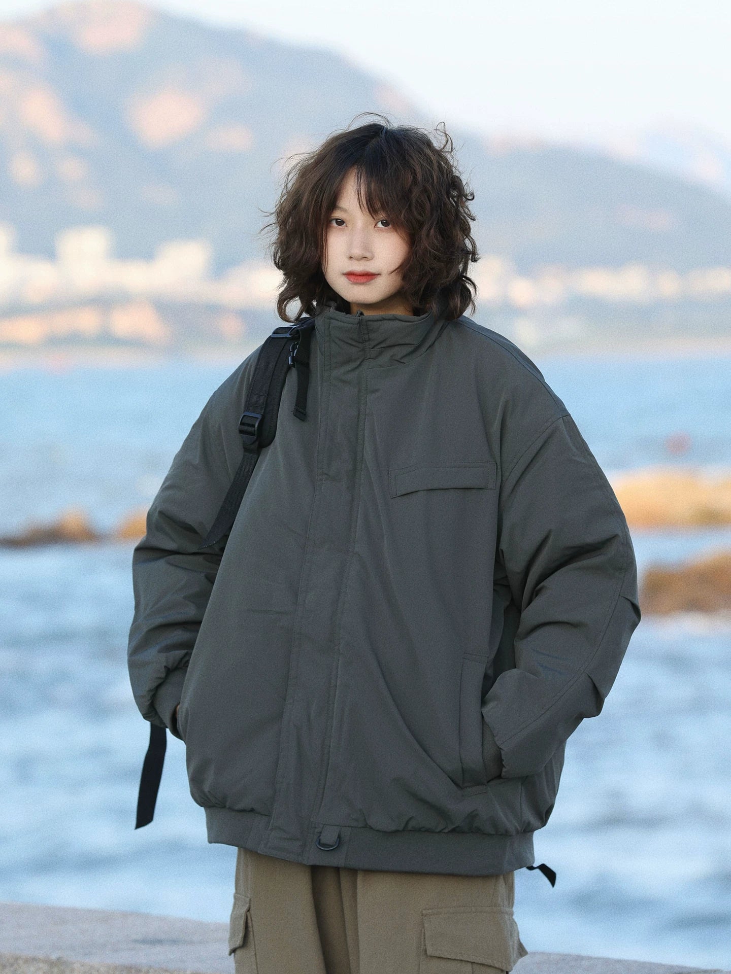 【Onefish Shop】防風 スタンドカラー 中綿 ジャケット241715