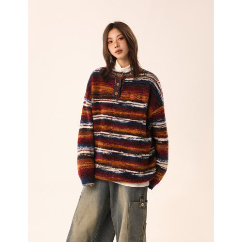 【Onefish Shop】ユニセックスカラーブロックルーズニット LS231111