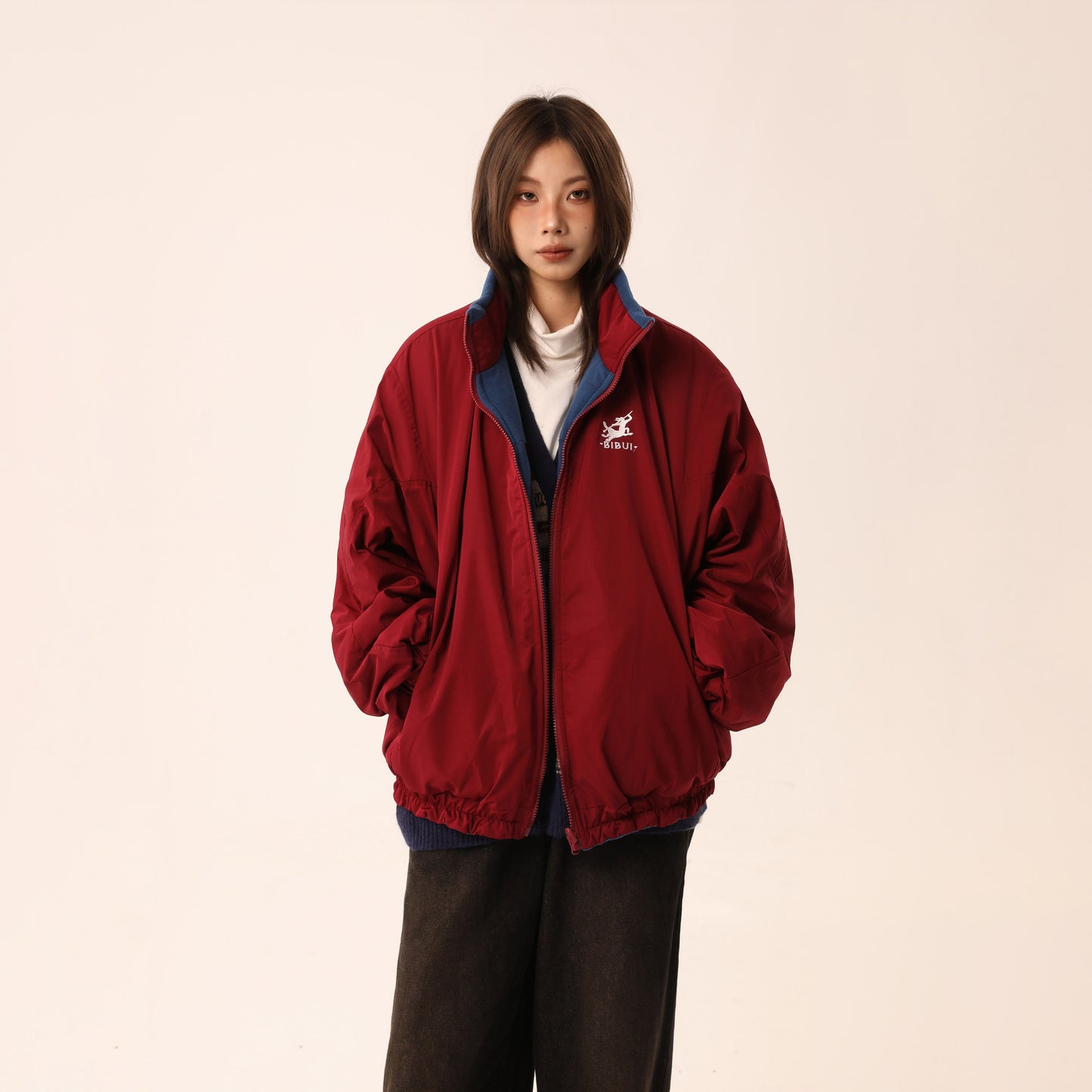 【Oneblue Shop】リバーシブル コントラスト色 厚手ジャケット LS2310291