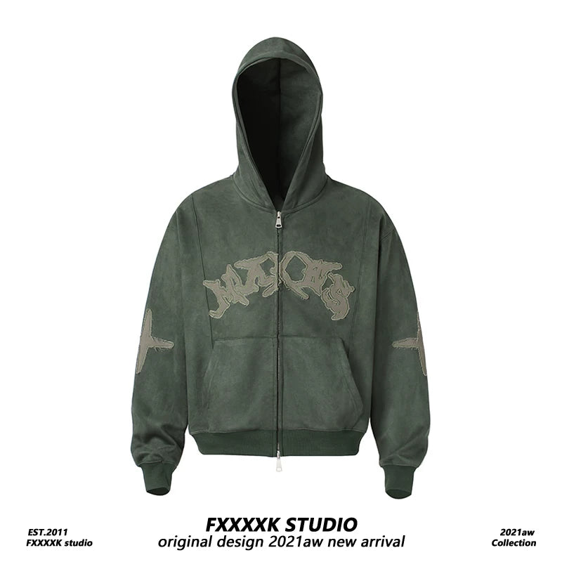 【Onefish Shop】ビッグシルエット フーデッドブルゾン / オーバーサイズ ジップアップパーカー LS26011766