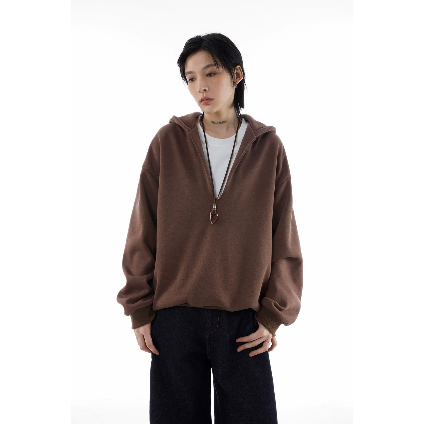 【Onefish Shop】Vネックフード付き厚手スウェット・レディース秋冬用 LS2411011