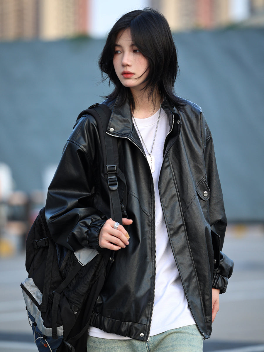 【Onefish Shop】2023秋冬PUレザージャケット LS2311031