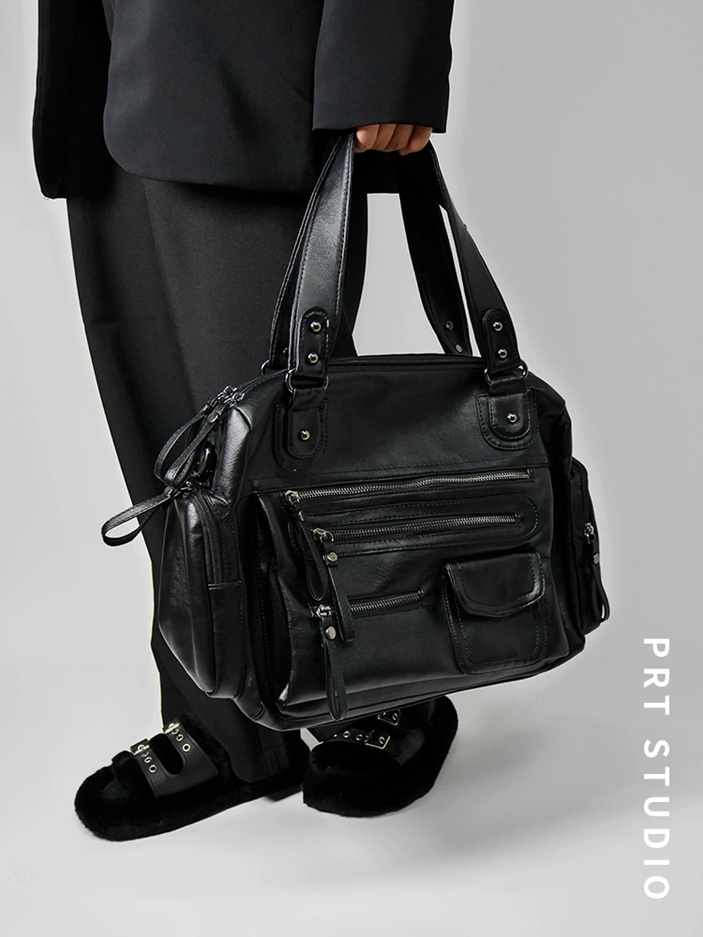 【Onefish Shop】Multi-Zipper Moto Style Commuter Shoulder & Crossbody Bag LS26011499