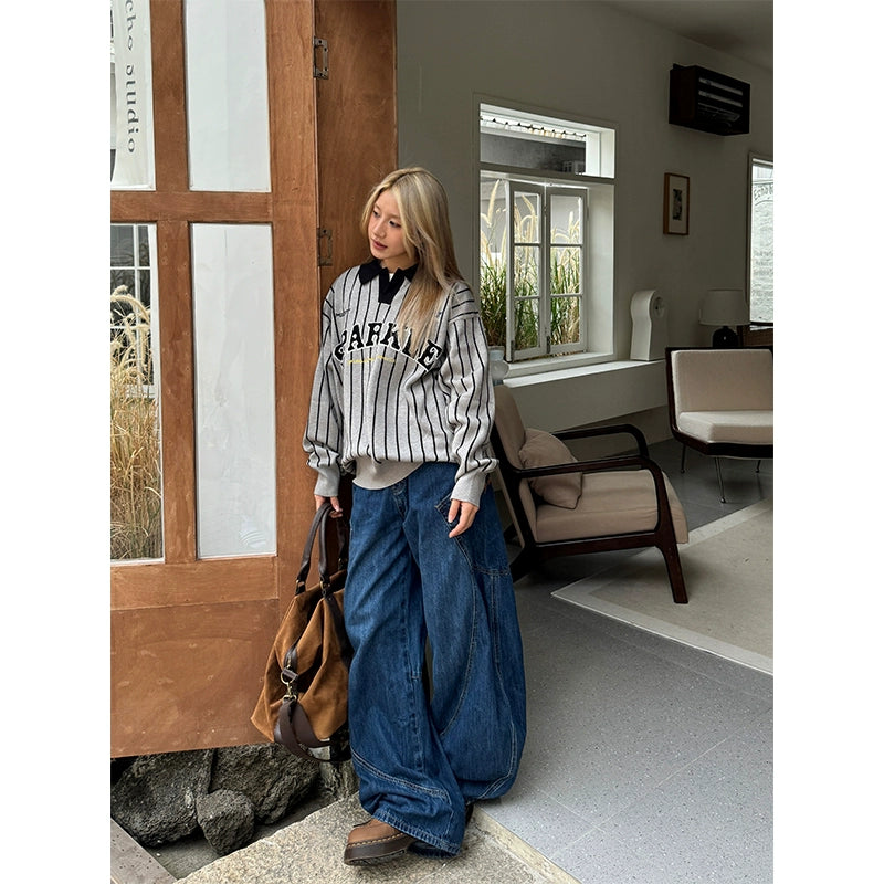 【Onefish Shop】ポロ襟ニットジャージ LS2408251 - Polo Collar Knit Jersey