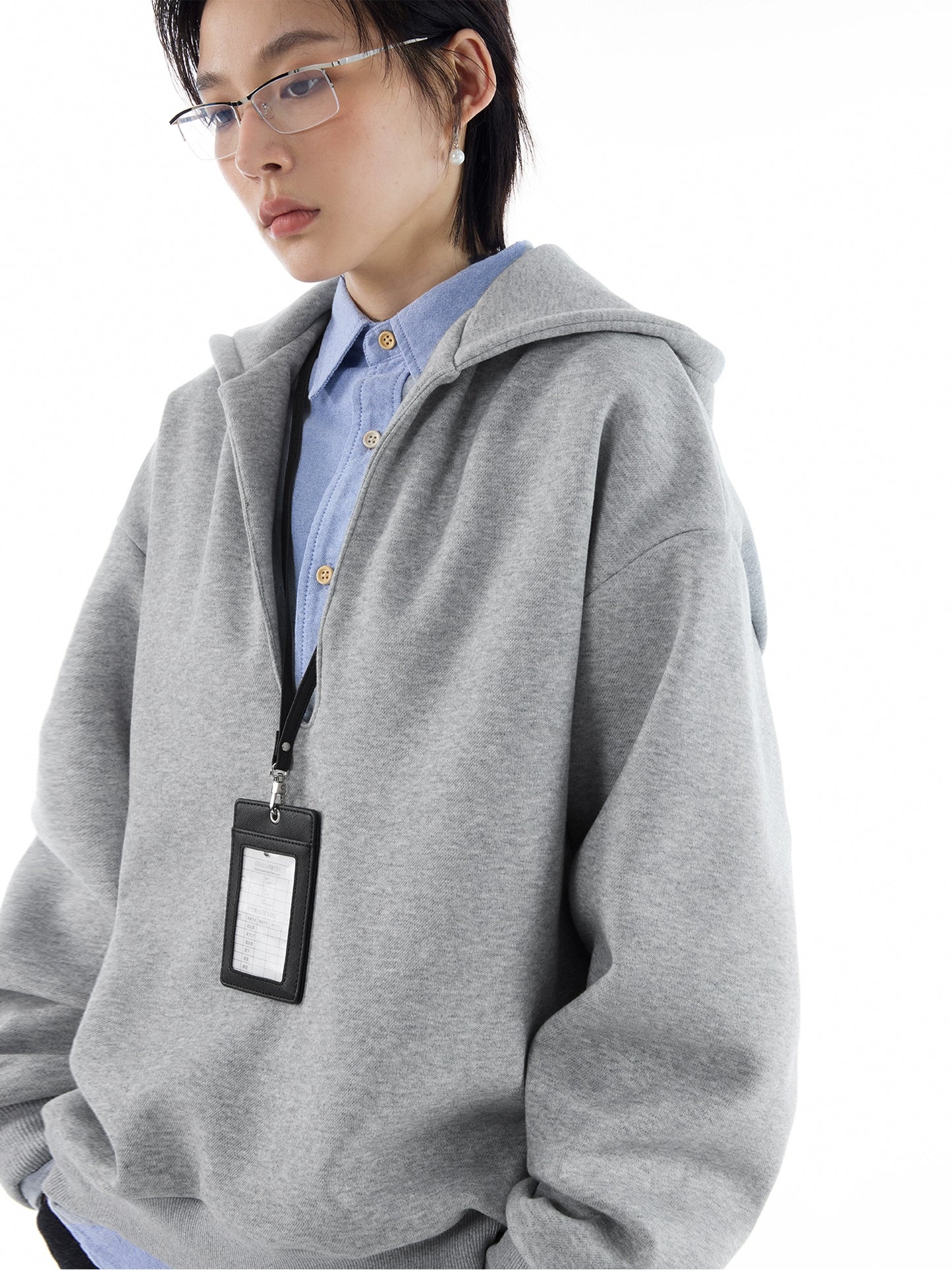 【Onefish Shop】Vネックフード付き厚手スウェット・レディース秋冬用 LS2411011