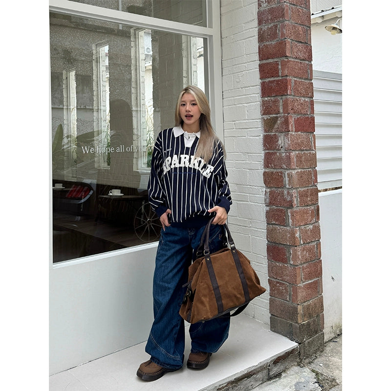 【Onefish Shop】ポロ襟ニットジャージ LS2408251 - Polo Collar Knit Jersey