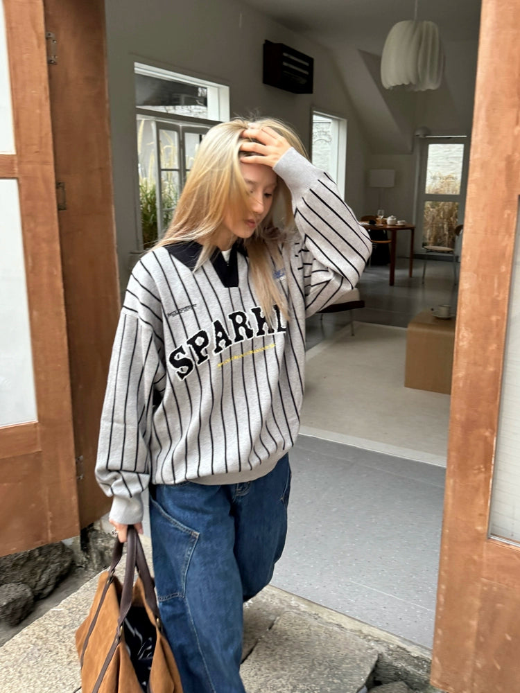 【Onefish Shop】ポロ襟ニットジャージ LS2408251 - Polo Collar Knit Jersey