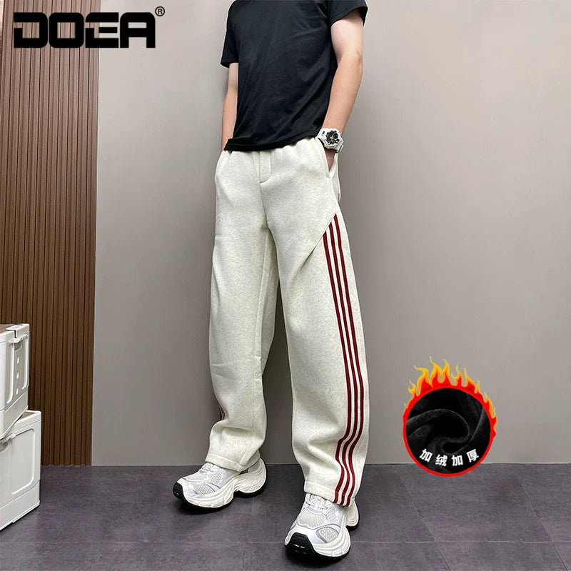 【Onefish Shop】配色ライン ルーズ スウェットパンツ / ビッグシルエット 裾ドローコード LS26l1178