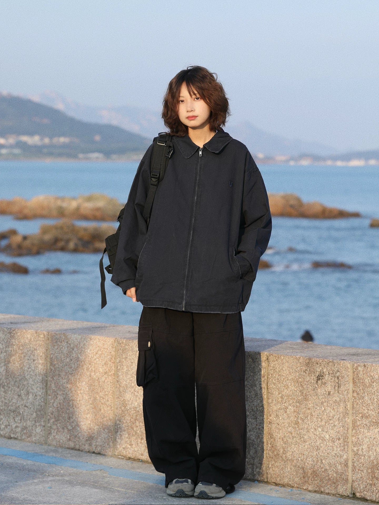 【Onefish Shop】ヴィンテージ加工 襟付き ダック ワークジャケット / ウォッシュド ブルゾン LS2601173