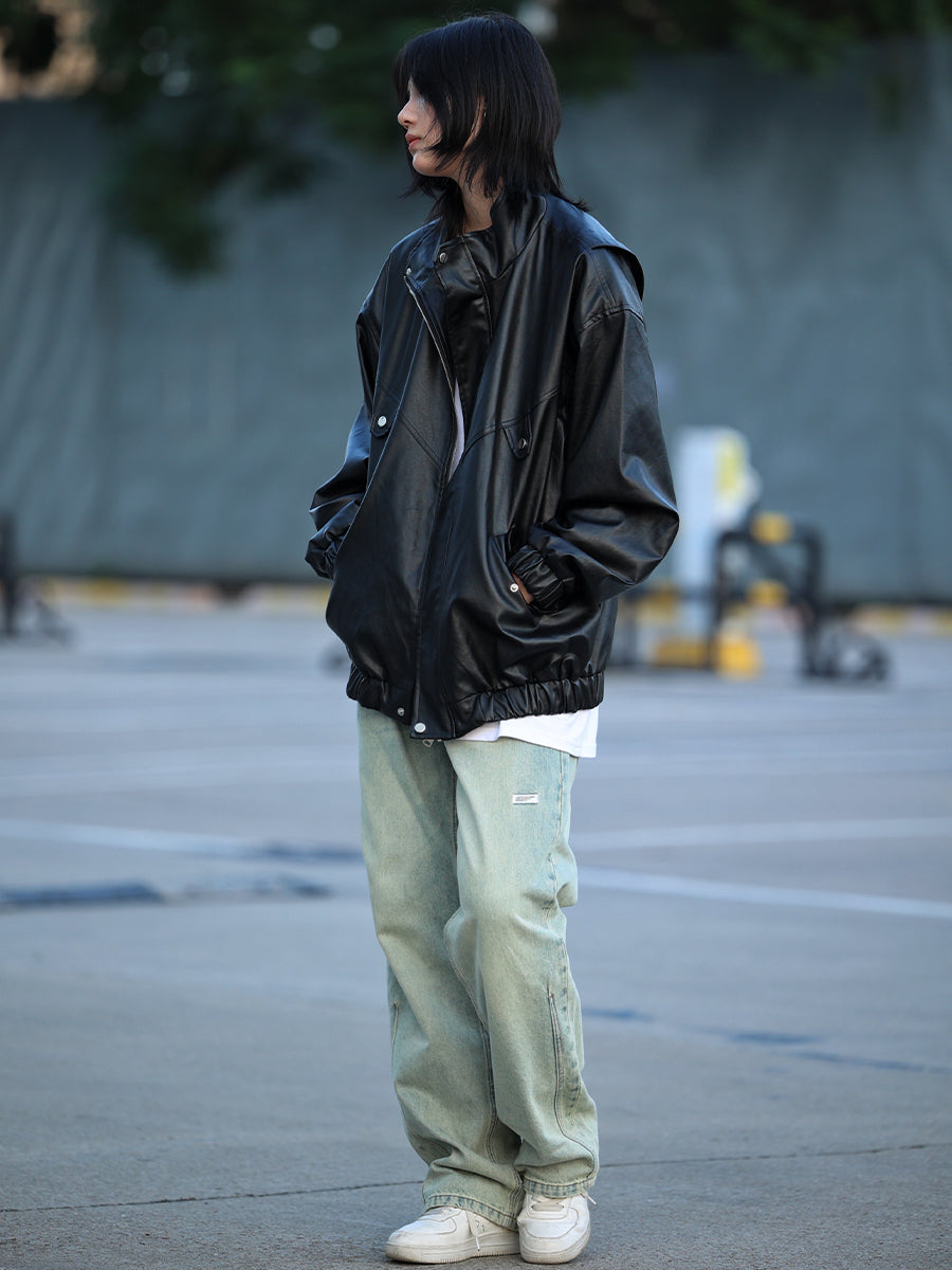 【Onefish Shop】2023秋冬PUレザージャケット LS2311031