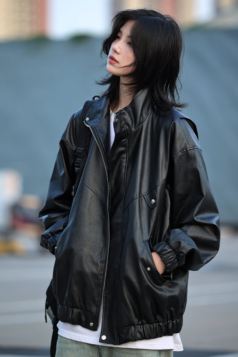 【Onefish Shop】2023秋冬PUレザージャケット LS2311031