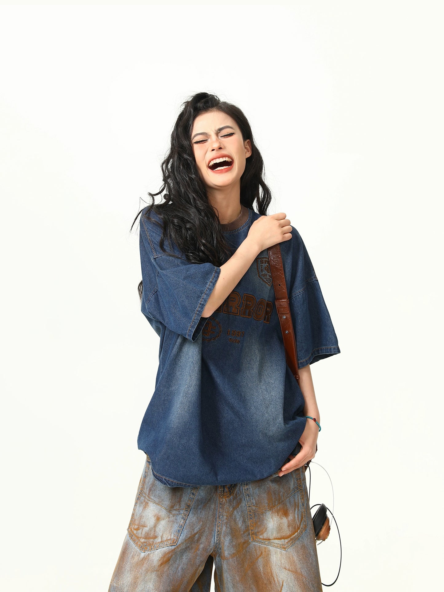 ヴィンテージ風デニムTシャツ-T-shirt LS2406213