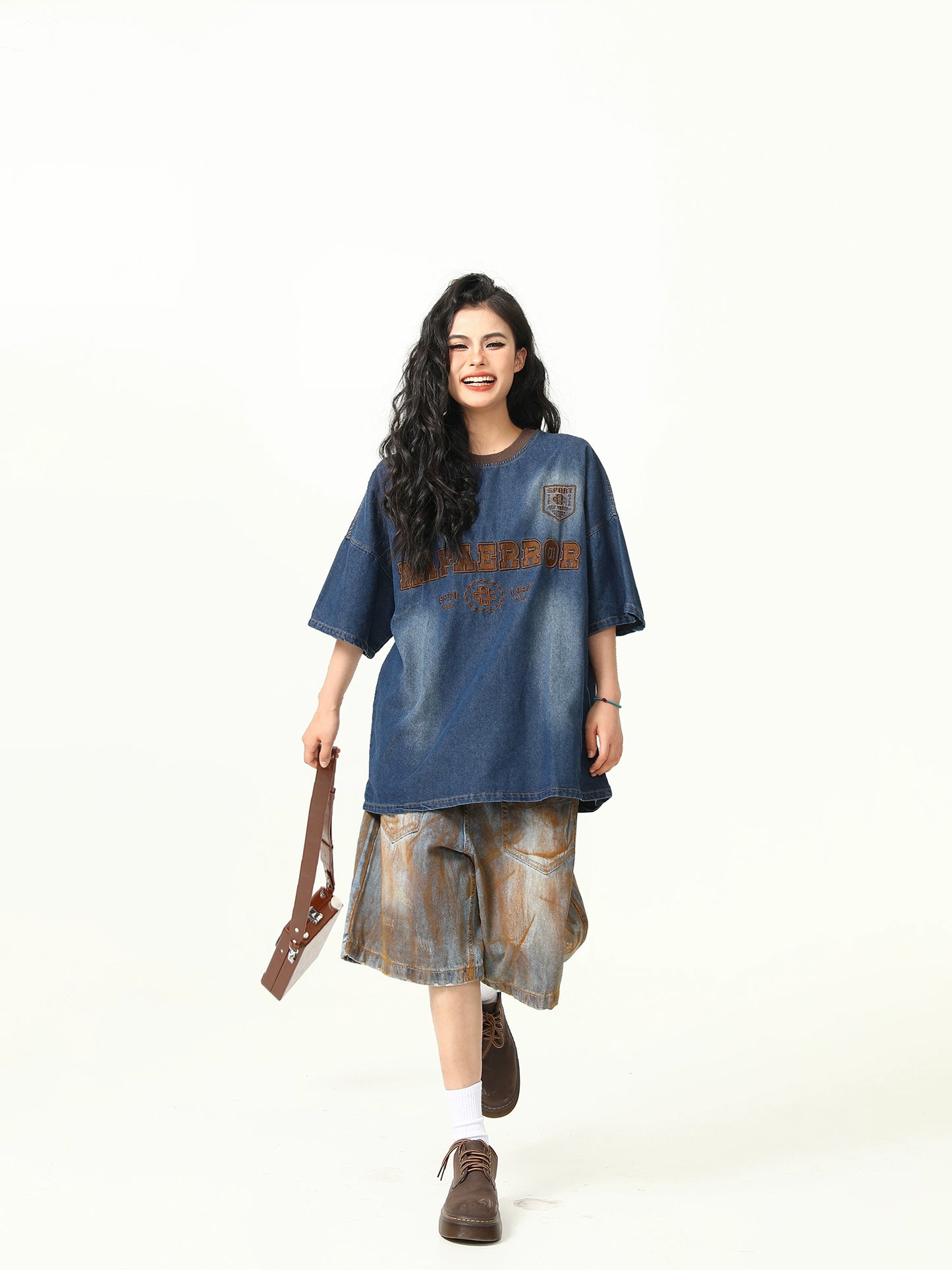 ヴィンテージ風デニムTシャツ-T-shirt LS2406213