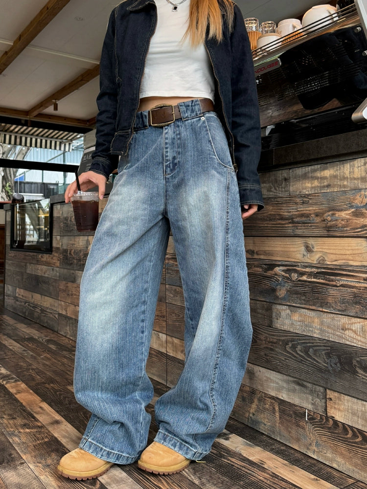 【Onefish Shop】春夏新作 ユニセックス ワイドレッグデニムパンツ