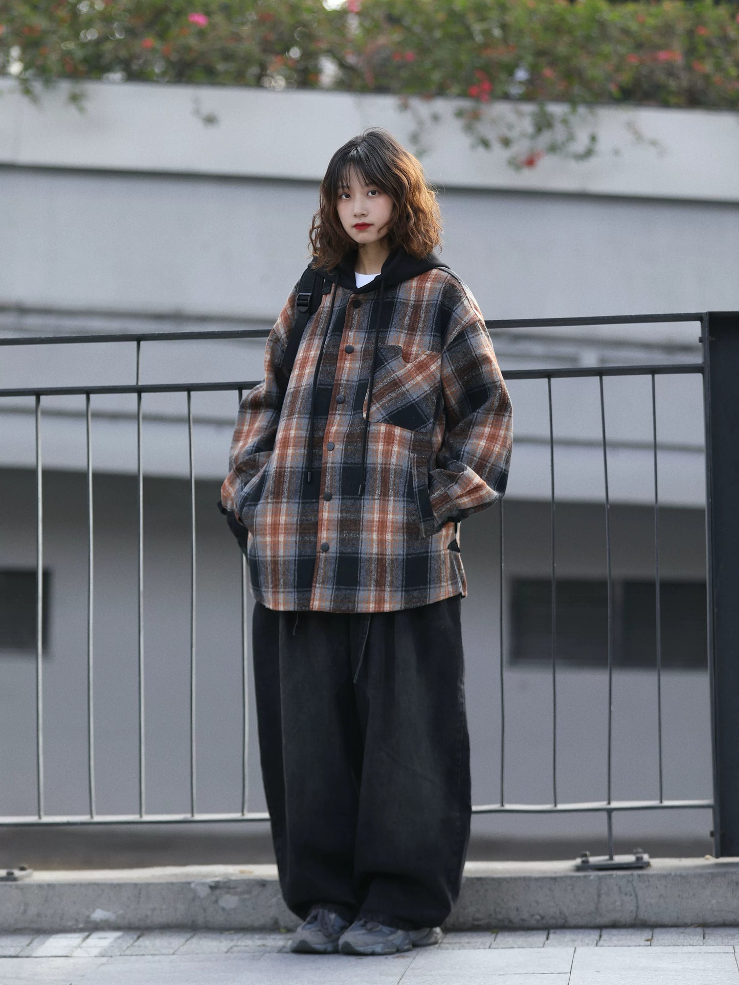 【Onefish Shop】チェック柄 フーデッド ジャケット241655