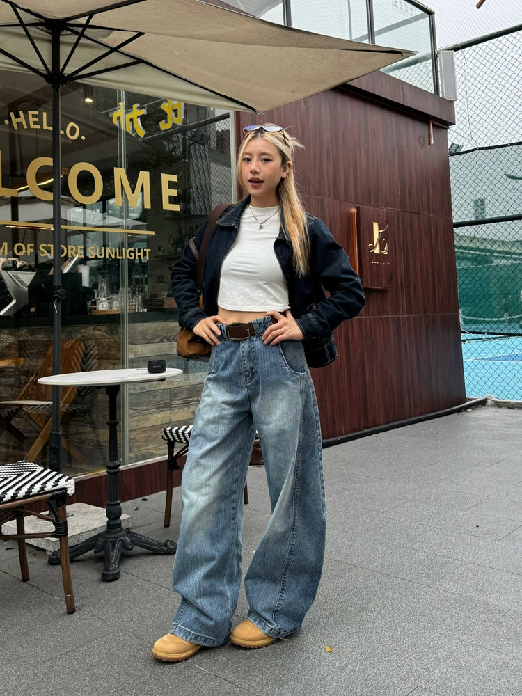 【Onefish Shop】春夏新作 ユニセックス ワイドレッグデニムパンツ