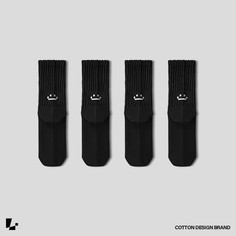 【Onefish Shop】スマイル 刺繍 ソックス(5Colors)240915