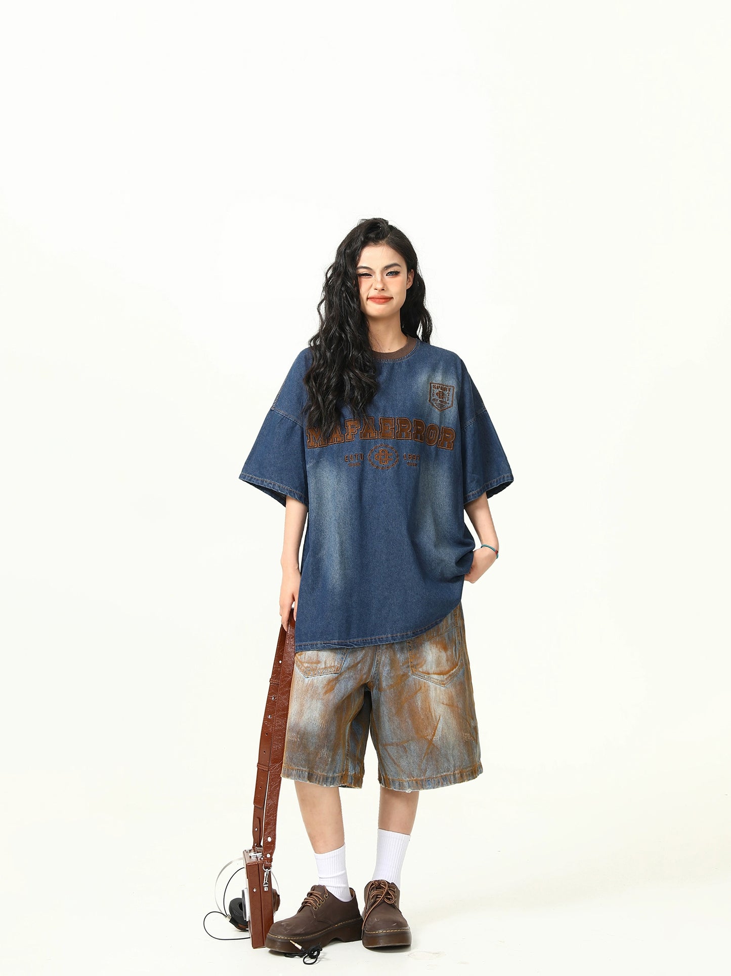 ヴィンテージ風デニムTシャツ-T-shirt LS2406213