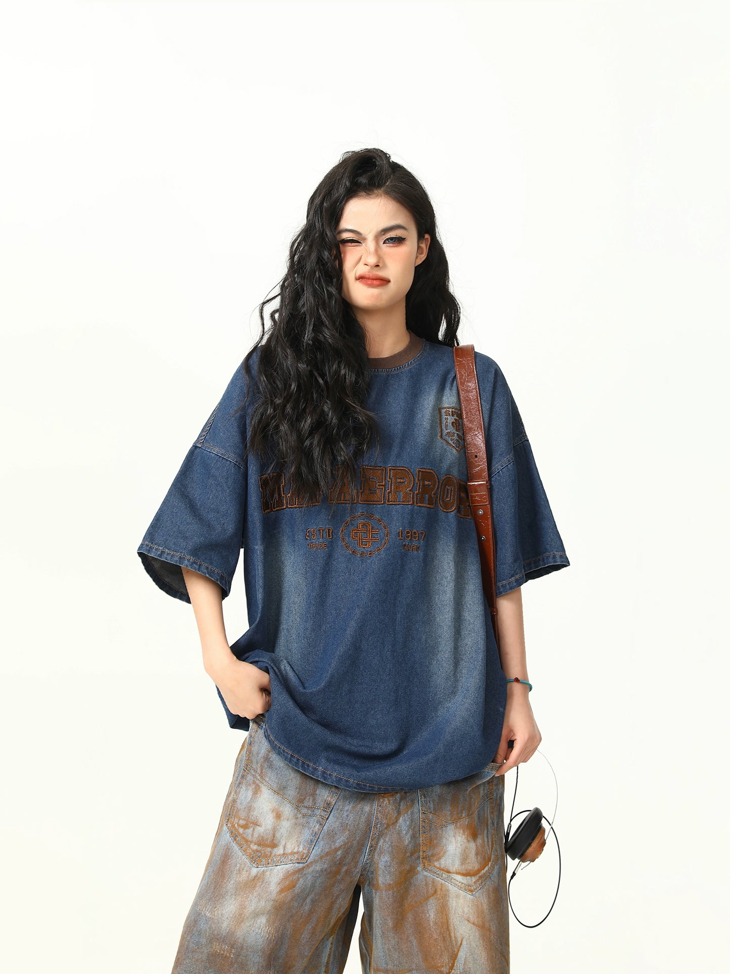 ヴィンテージ風デニムTシャツ-T-shirt LS2406213