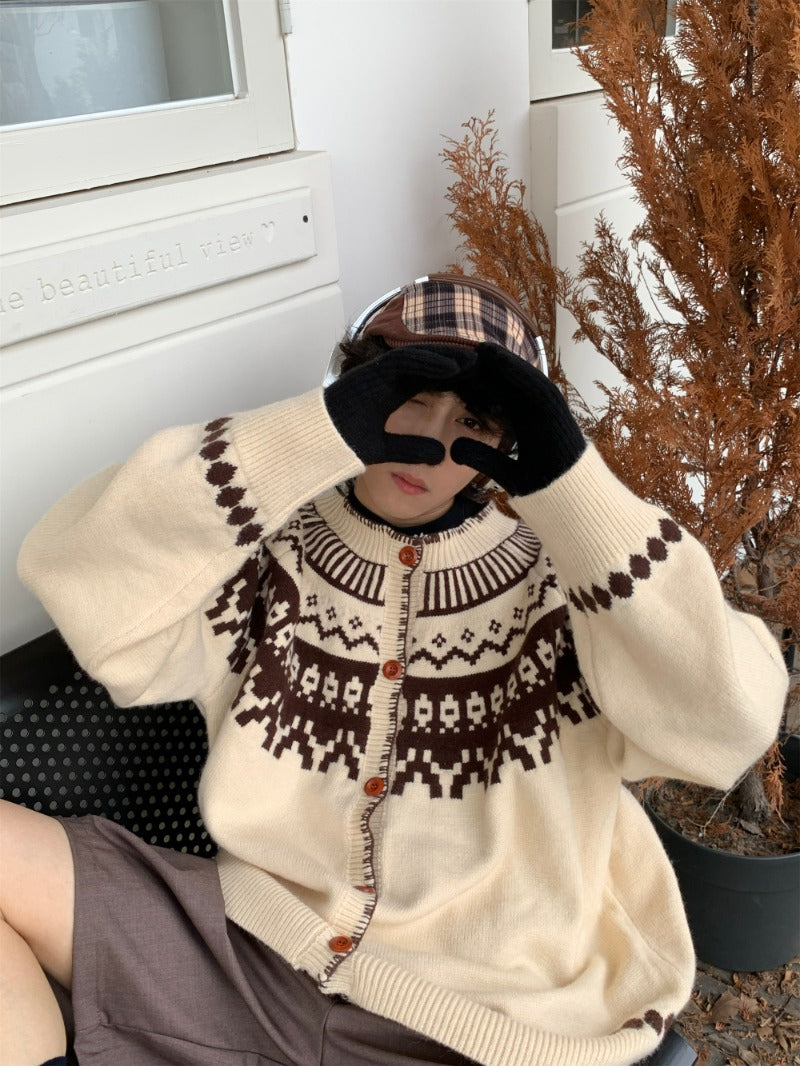 【Onefish Shop】男女兼用のゆったりとしたカーディガンセーターニット LS2312088