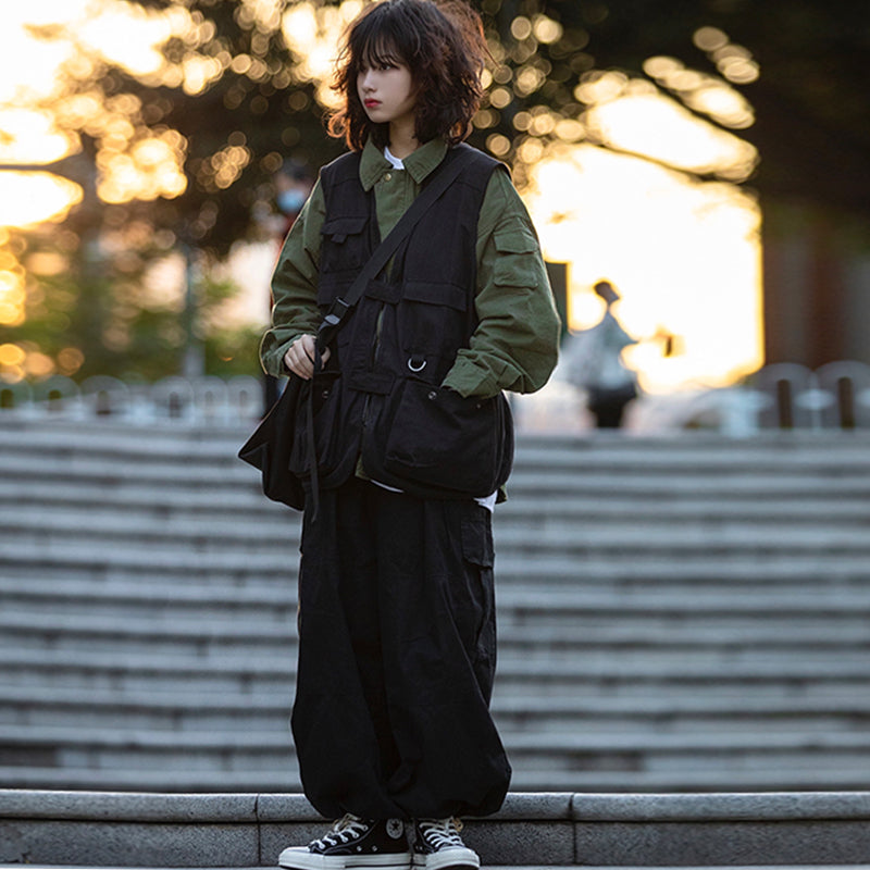 【OneFish Shop】 카고 팬츠 남녀 통용 해외 트렌드 무지 레귤러 길이 레귤러 웨스트 포켓 디자인 LS042002