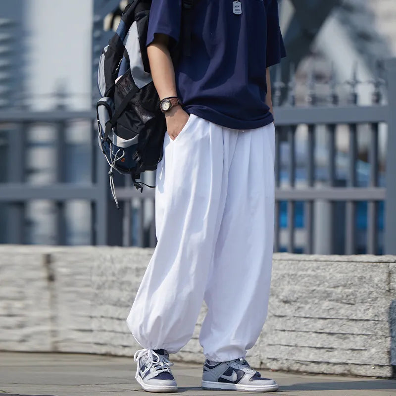 【OneFish Shop】스웨트 조거 팬츠 루즈 피트 여름날 얇은 옷다발 팬츠 LS82801