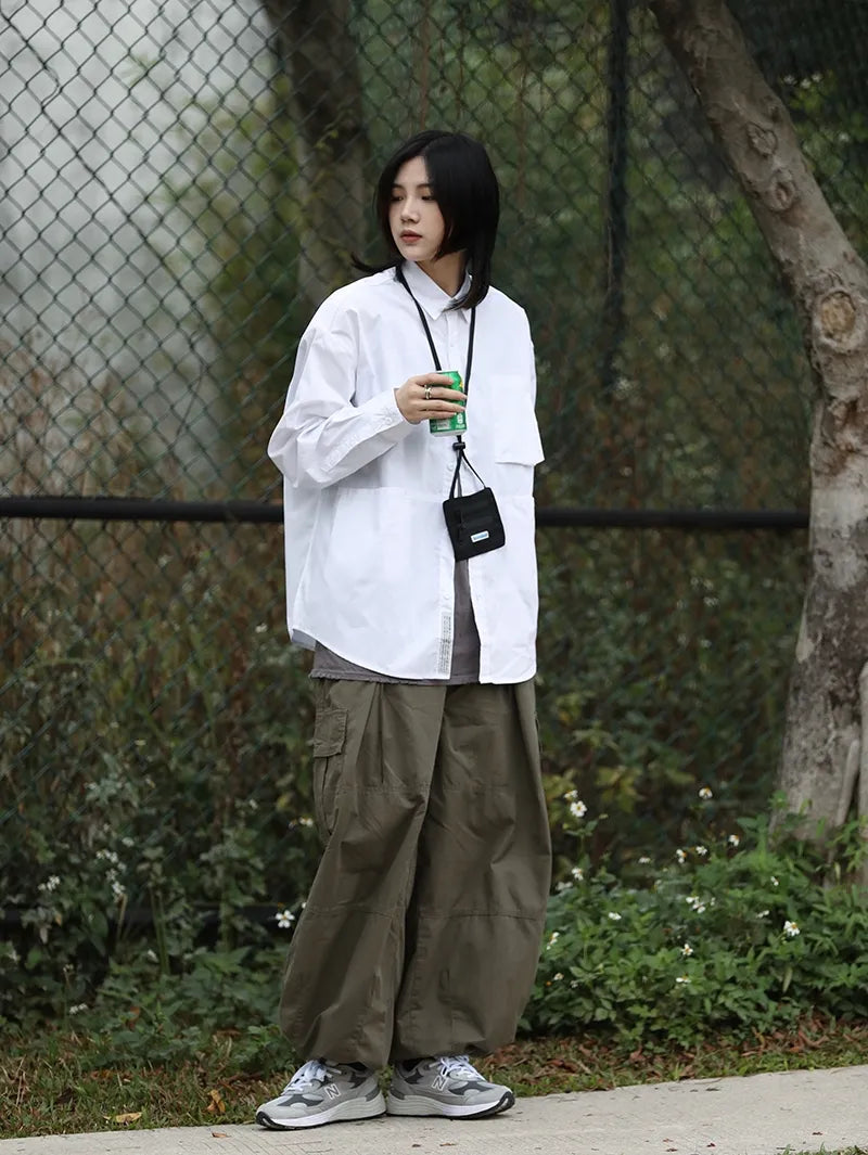 OneFish Shop/카고 팬츠 남녀 통용 해외 트렌드 무지 레귤러 길이 레귤러 웨스트 포켓 디자인