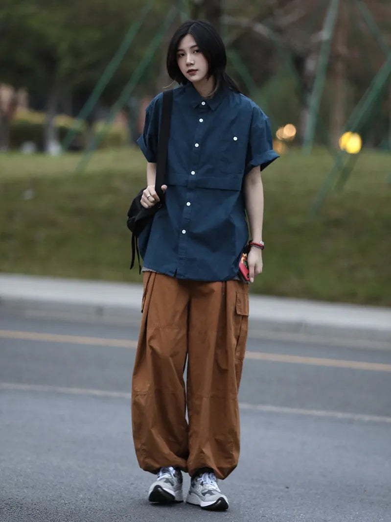 OneFish Shop/카고 팬츠 남녀 통용 해외 트렌드 무지 레귤러 길이 레귤러 웨스트 포켓 디자인