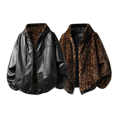 【Onefish Shop】【2WAY/リバーシブル】フェイクレザー×ボア フーデッドブルゾン  LS2601141