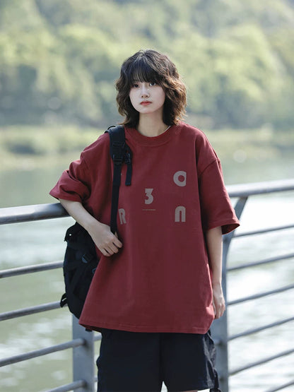 [Onefish Shop 】レタープリント ドロップショルダー 半袖 Tシャツ（2Colors）242075
