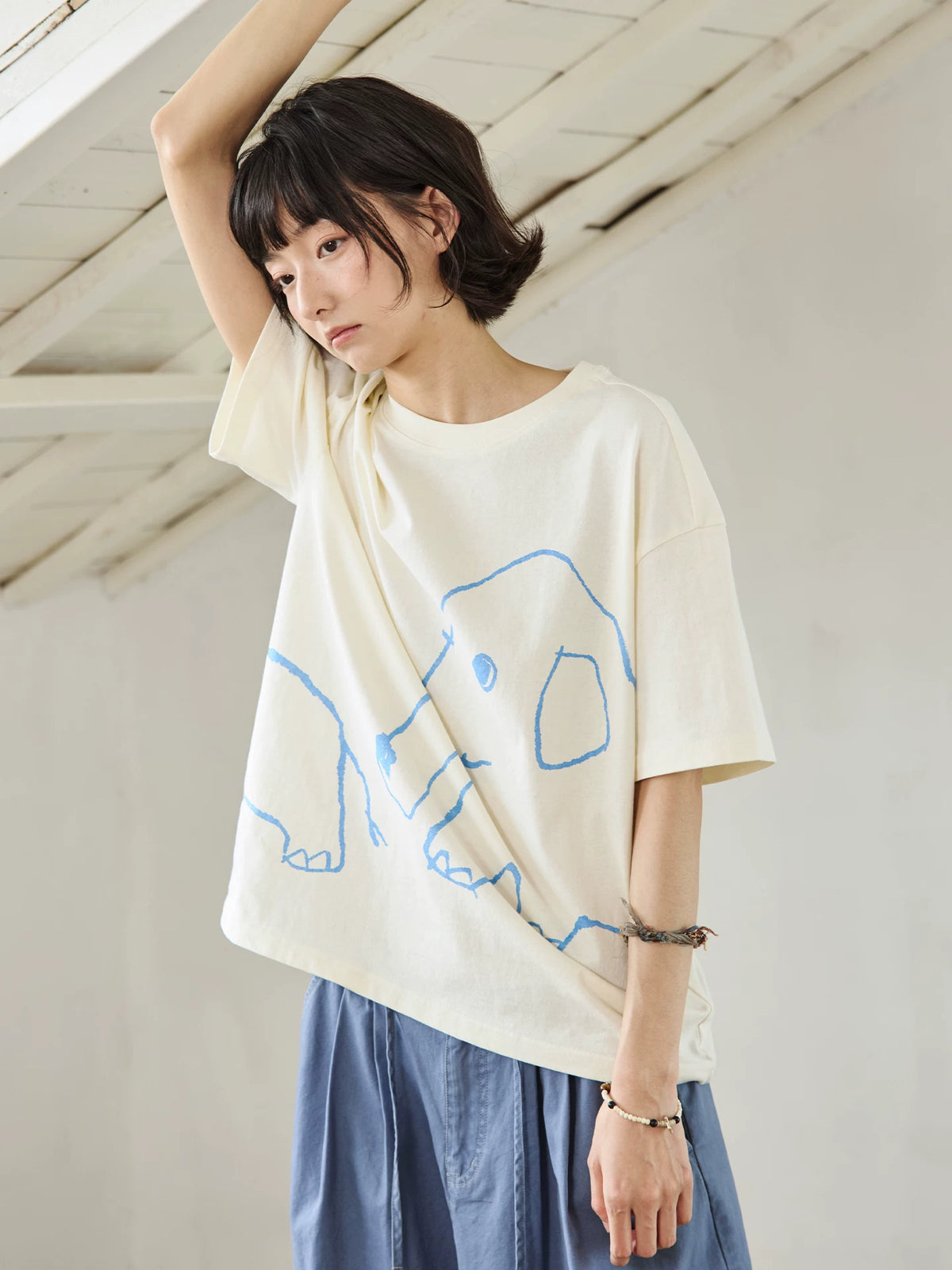 【Yoyopicks】アニマル手描きプリント オーバーサイズTシャツ / ユニセックス ls2606102