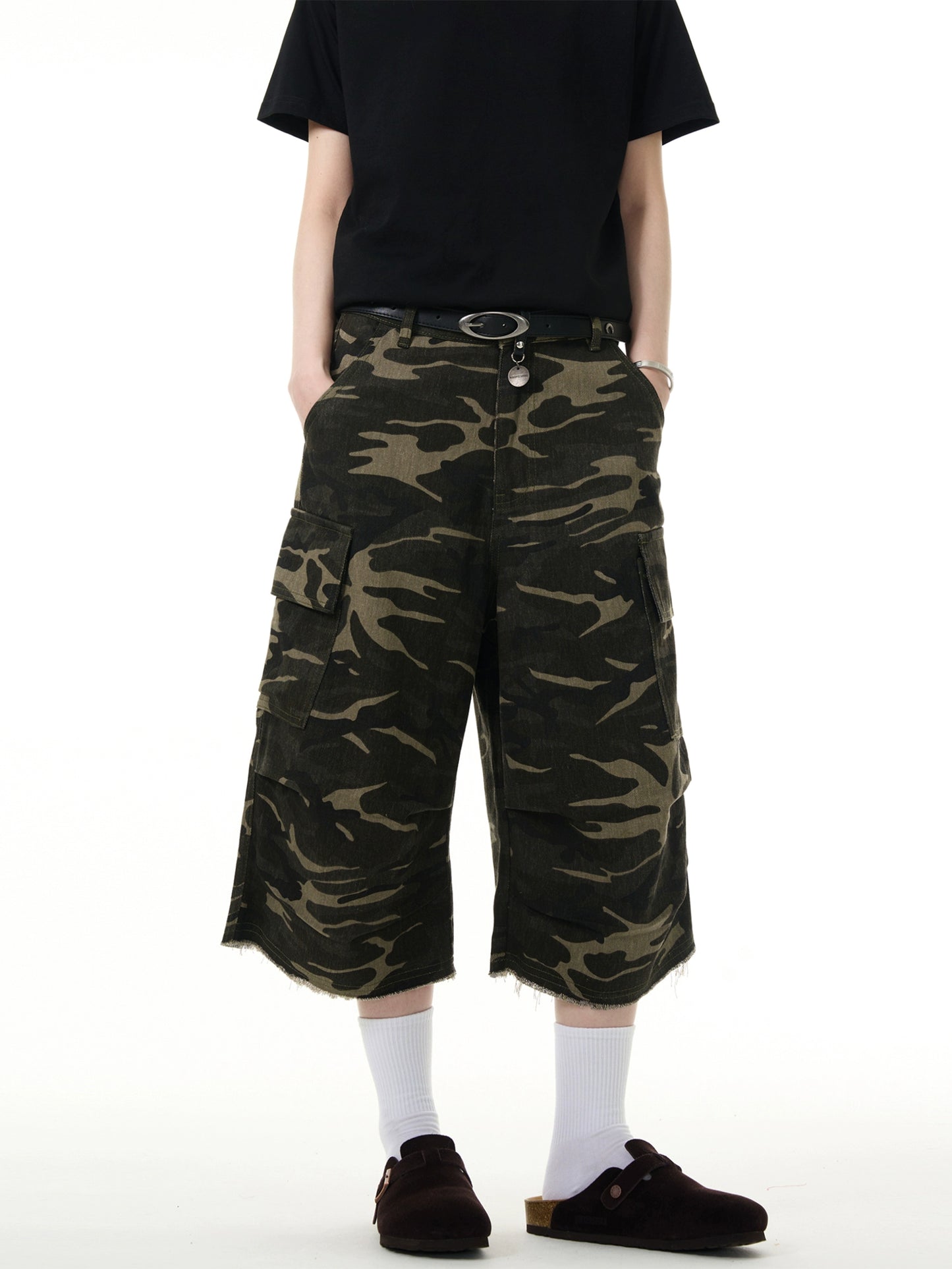 【Onefish Shop】カーゴパンツ 7分丈 ポケット アメリカン ルーズ 迷彩柄 レトロ cargo pants LS2408143