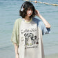 【Onefish Shop】犬の落書き風 ボーダー柄 半袖 Tシャツ 241970