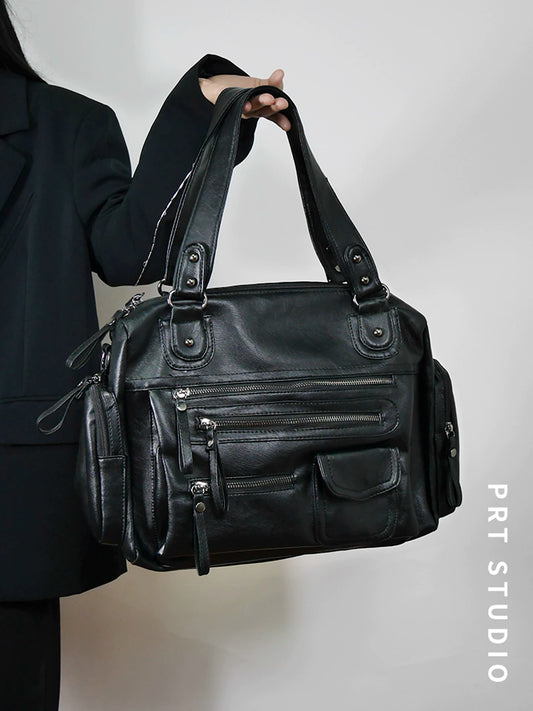 【Onefish Shop】Multi-Zipper Moto Style Commuter Shoulder & Crossbody Bag  LS26011499