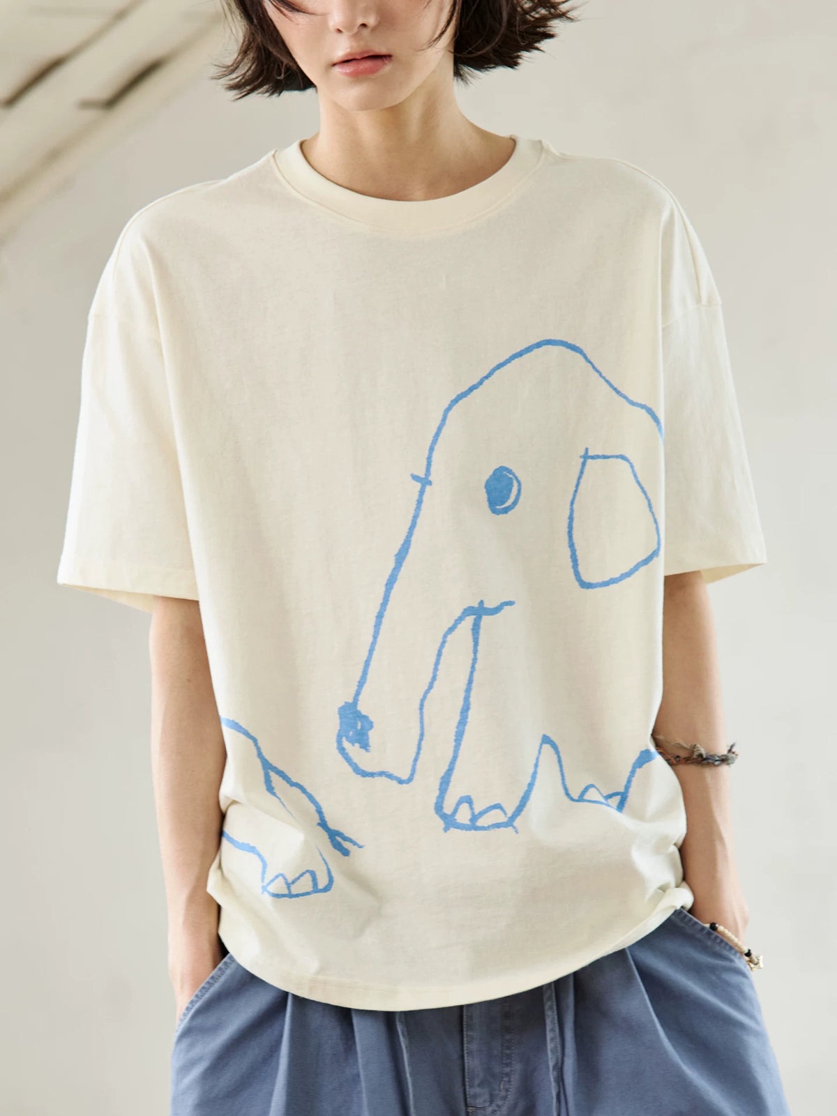 【Yoyopicks】アニマル手描きプリント オーバーサイズTシャツ / ユニセックス ls2606102