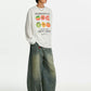 【Yoyopicks】手書き風 トマトプリント クルーネック 長袖 Tシャツ 241880