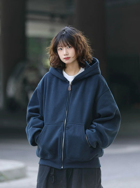 【Onefish Shop】ヘビーウェイト 裏起毛 ジップアップ フーディー（2Colors）241640