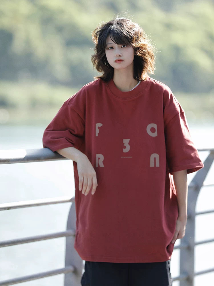 [Onefish Shop 】レタープリント ドロップショルダー 半袖 Tシャツ（2Colors）242075