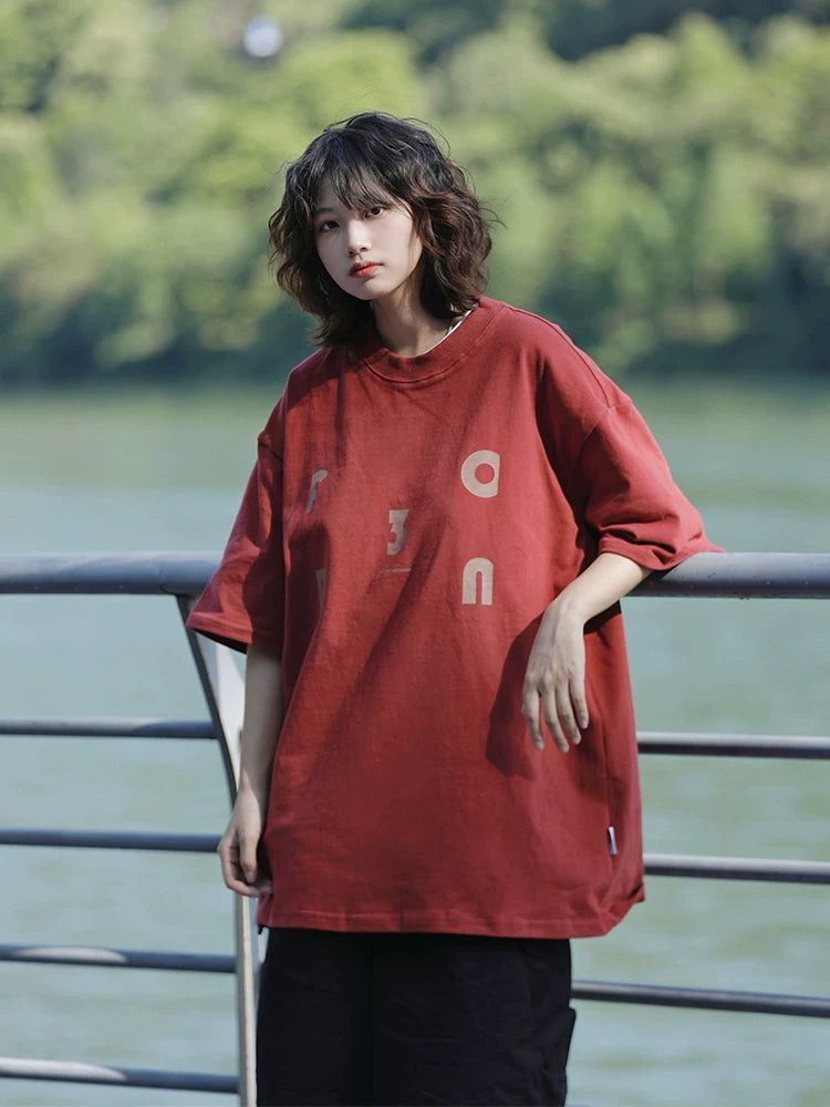 [Onefish Shop 】レタープリント ドロップショルダー 半袖 Tシャツ（2Colors）242075