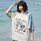 【Onefish Shop】犬の落書き風 ボーダー柄 半袖 Tシャツ 241970