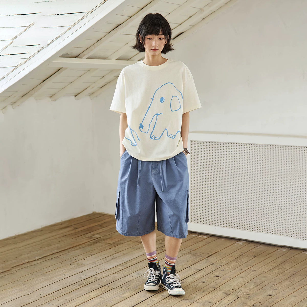 【Yoyopicks】アニマル手描きプリント オーバーサイズTシャツ / ユニセックス ls2606102