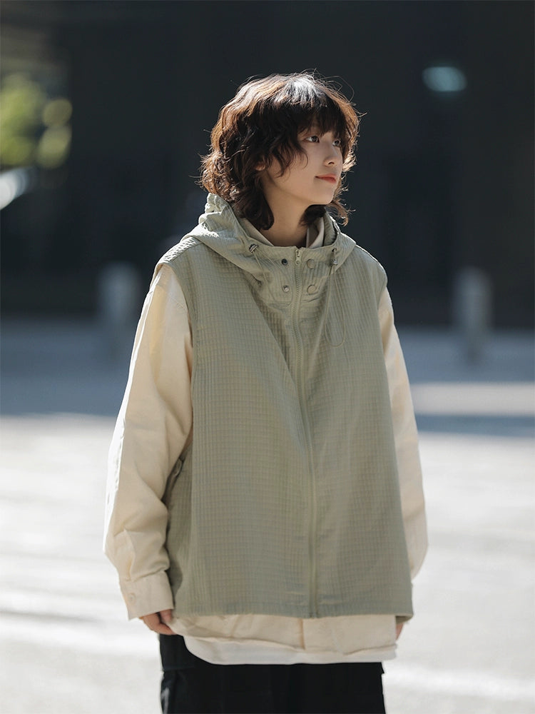 【Onefish Shop】春秋ロングフード付きベスト LS24031101